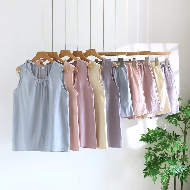 Ärmelloser Pyjama aus doppellagigem Baumwoll-Gaze