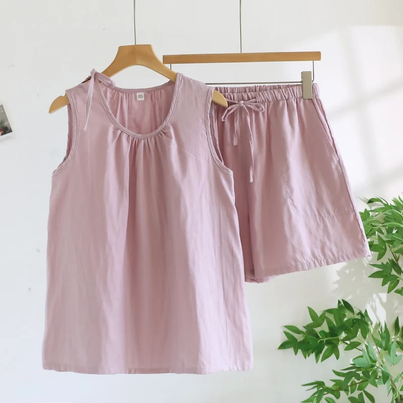 Ärmelloser Pyjama aus doppellagigem Baumwoll-Gaze