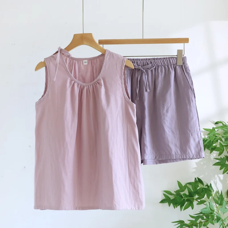 Ärmelloser Pyjama aus doppellagigem Baumwoll-Gaze