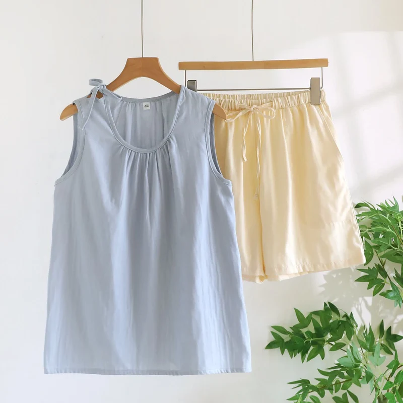 Ärmelloser Pyjama aus doppellagigem Baumwoll-Gaze