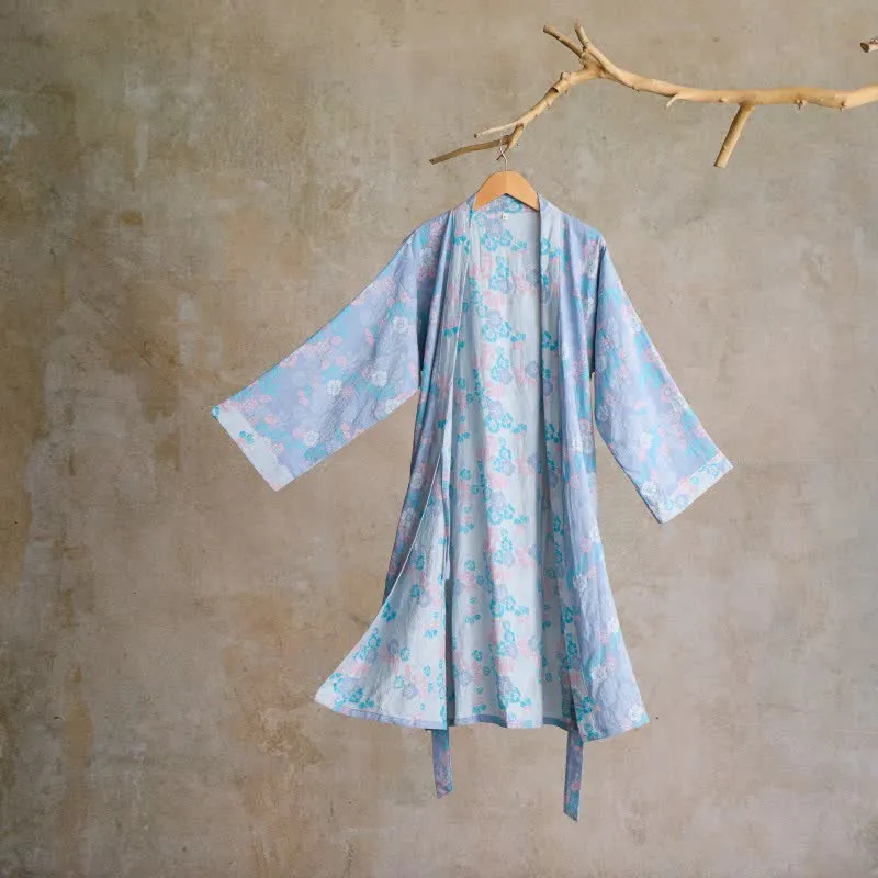 Charmante Kimono-Robe aus Baumwollgaze mit Blumenmuster