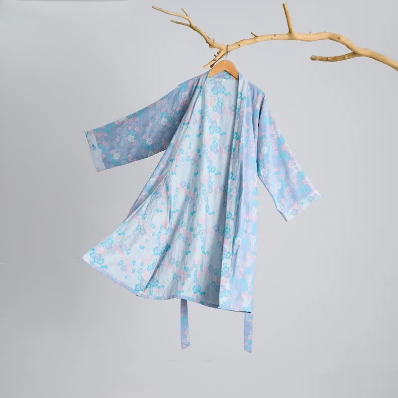 Charmante Kimono-Robe aus Baumwollgaze mit Blumenmuster