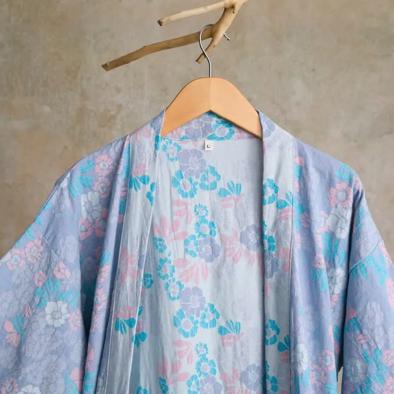 Charmante Kimono-Robe aus Baumwollgaze mit Blumenmuster