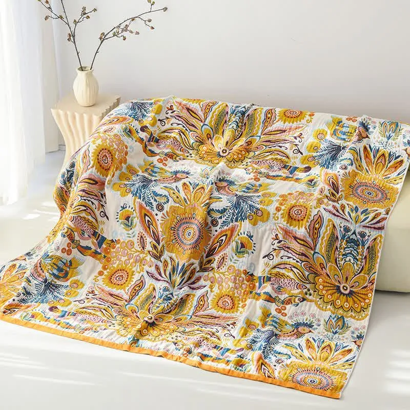 Sofadecke aus reiner Baumwolle mit tropischem Blumenmuster