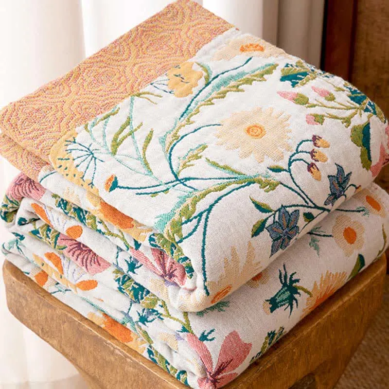 Sofadecke mit botanischem Blumenmuster aus Baumwolle