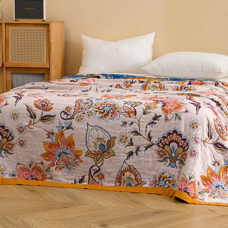 Sofadecke aus reiner Baumwolle mit Blumenmuster