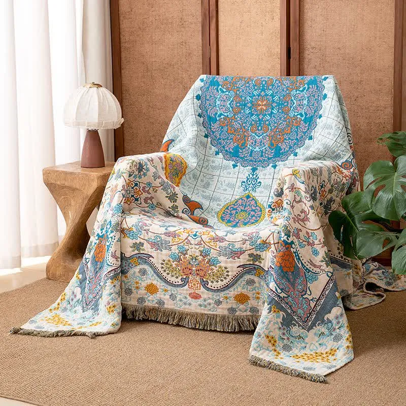 Sofadecke aus Baumwolle im Vintage-Stil mit Quasten