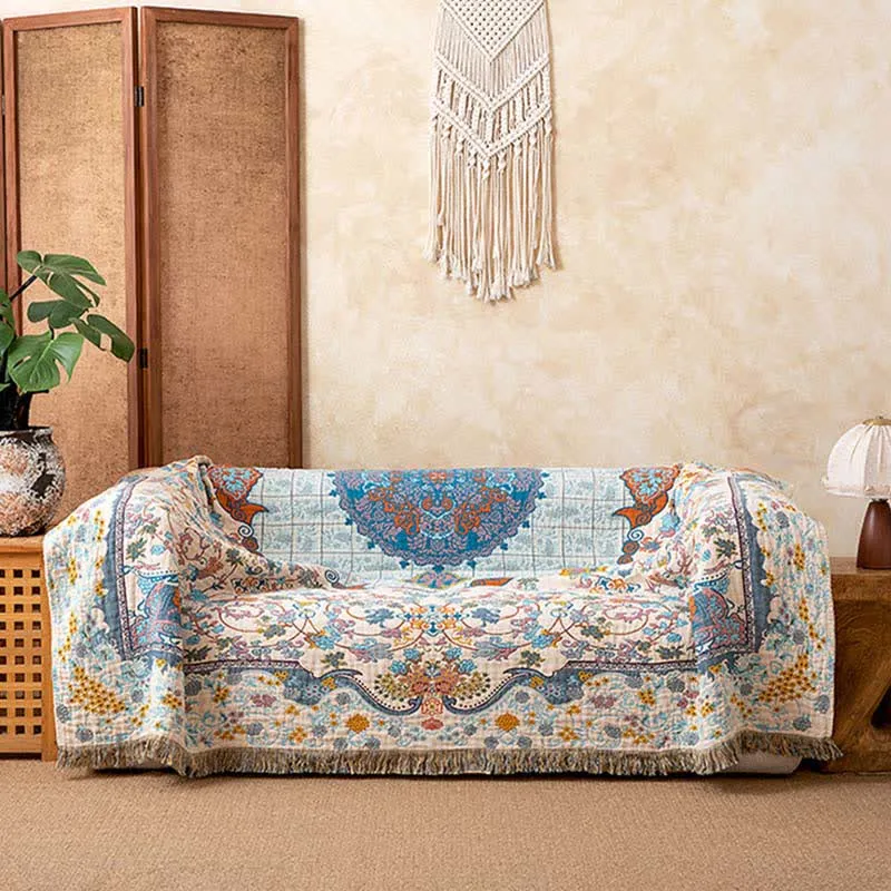 Sofadecke aus Baumwolle im Vintage-Stil mit Quasten