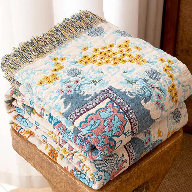 Sofadecke aus Baumwolle im Vintage-Stil mit Quasten