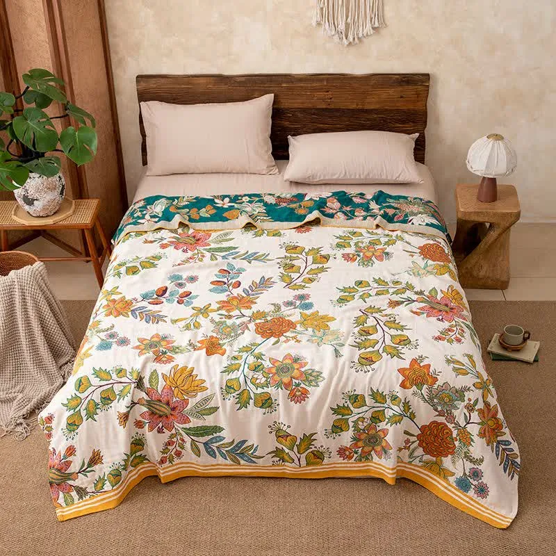 Sofadecke aus reiner Baumwolle mit lebendigem Blumenmuster