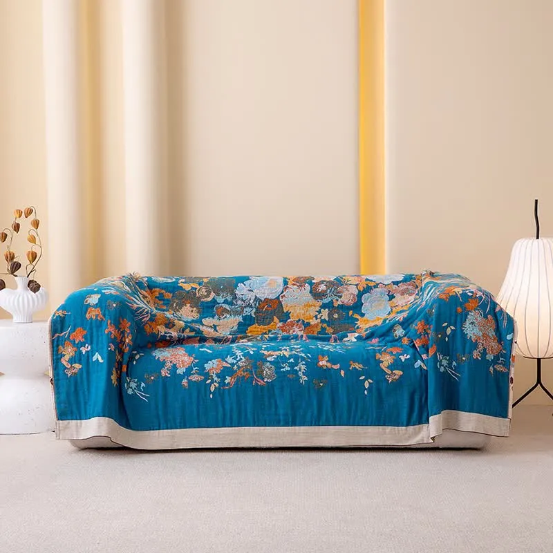 Sofadecke aus reiner Baumwolle mit Blumenmuster