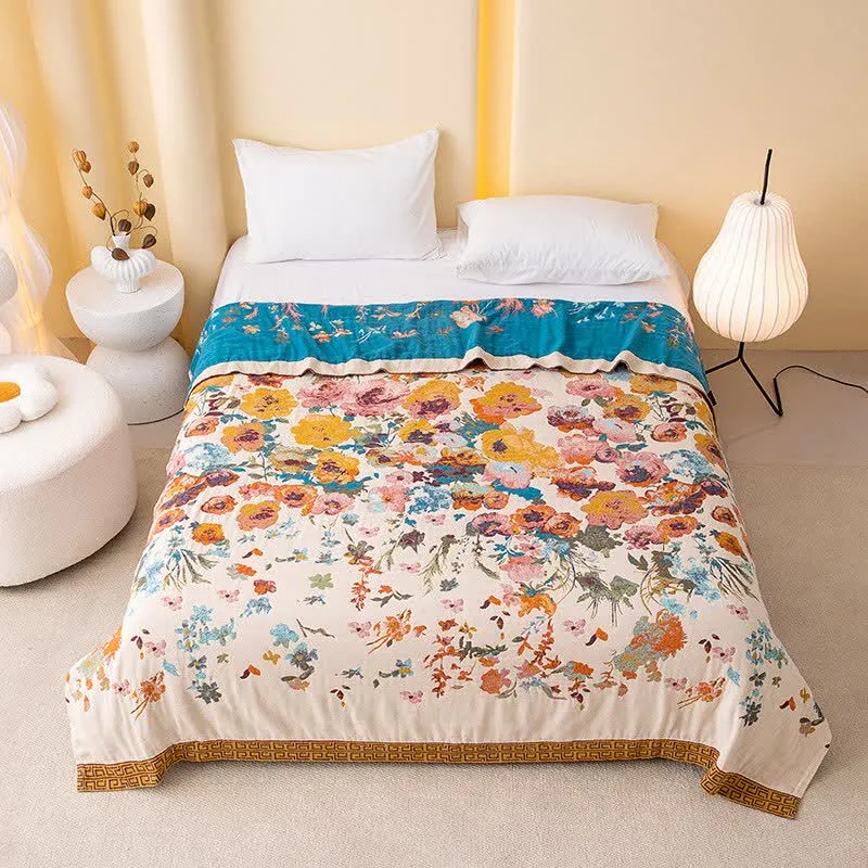 Sofadecke aus reiner Baumwolle mit Blumenmuster