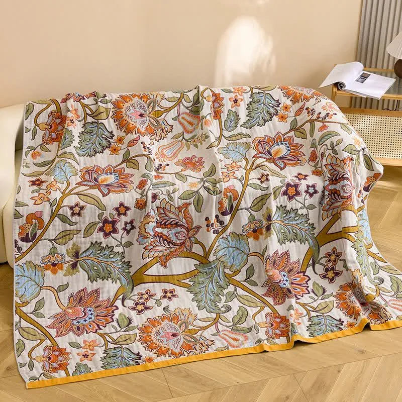 Sofadecke mit Retro-Blumenmuster aus Baumwolle