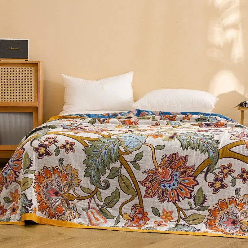 Sofadecke mit Retro-Blumenmuster aus Baumwolle