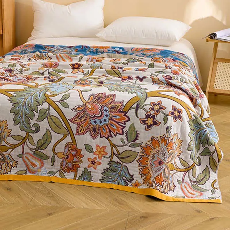 Sofadecke mit Retro-Blumenmuster aus Baumwolle