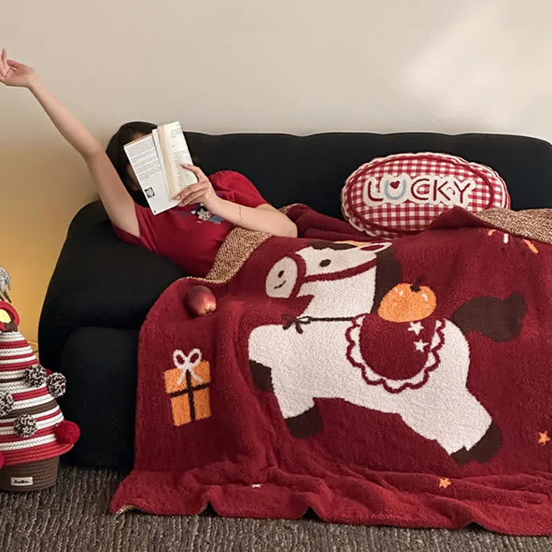 Ownkoti Wunderschöne, festliche Strickdecke mit Pferdemotiv