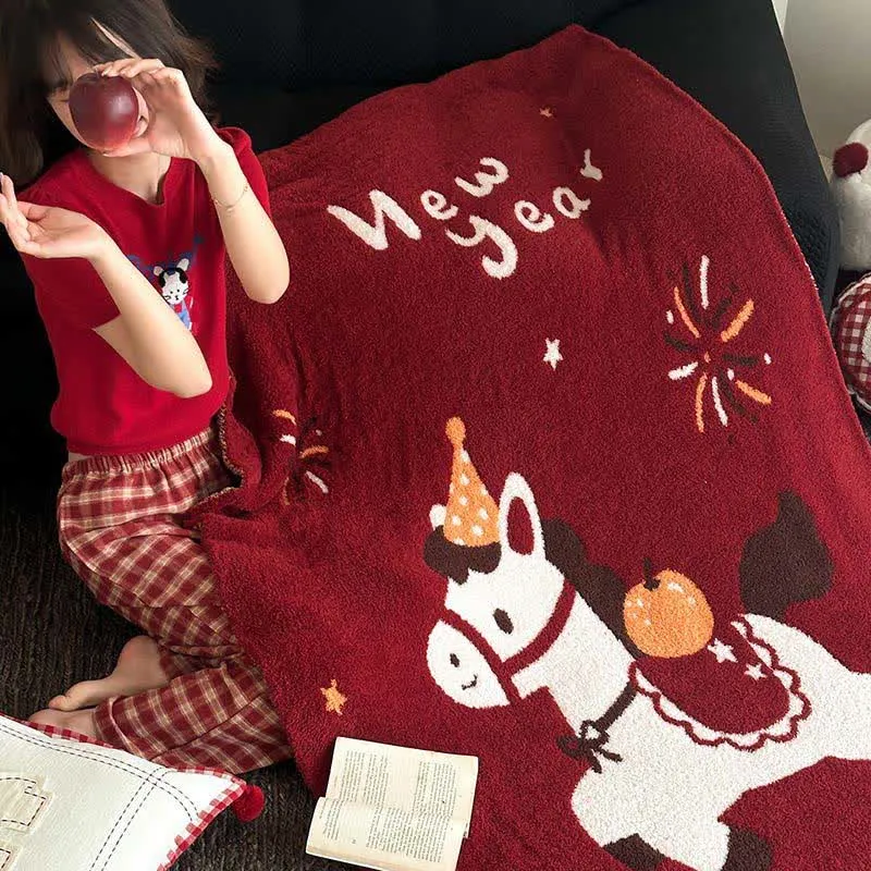Ownkoti Wunderschöne, festliche Strickdecke mit Pferdemotiv
