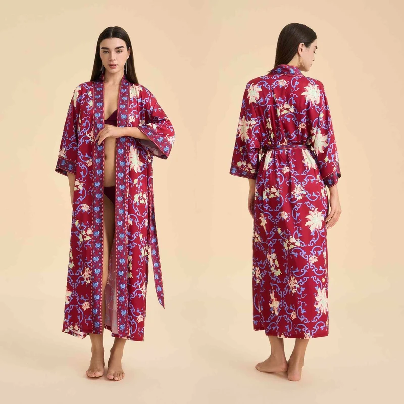Retro-Bademantel im Kimono-Stil mit Blumenmuster