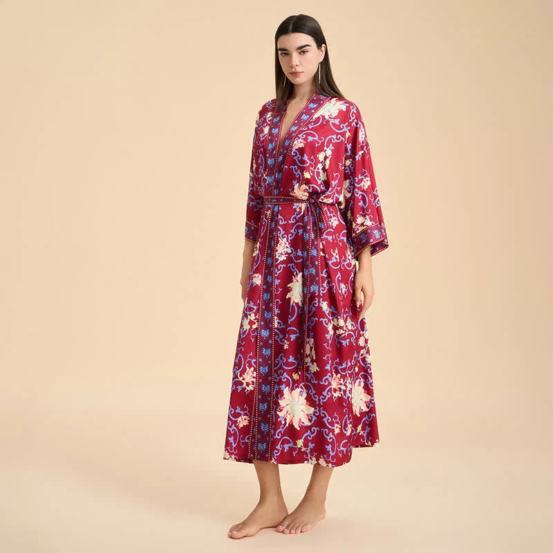 Retro-Bademantel im Kimono-Stil mit Blumenmuster