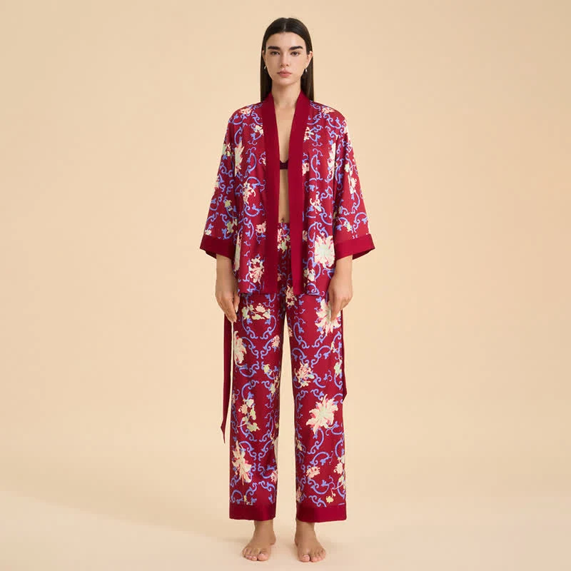 Loungewear-Set im Retro-Blumenkimono-Stil