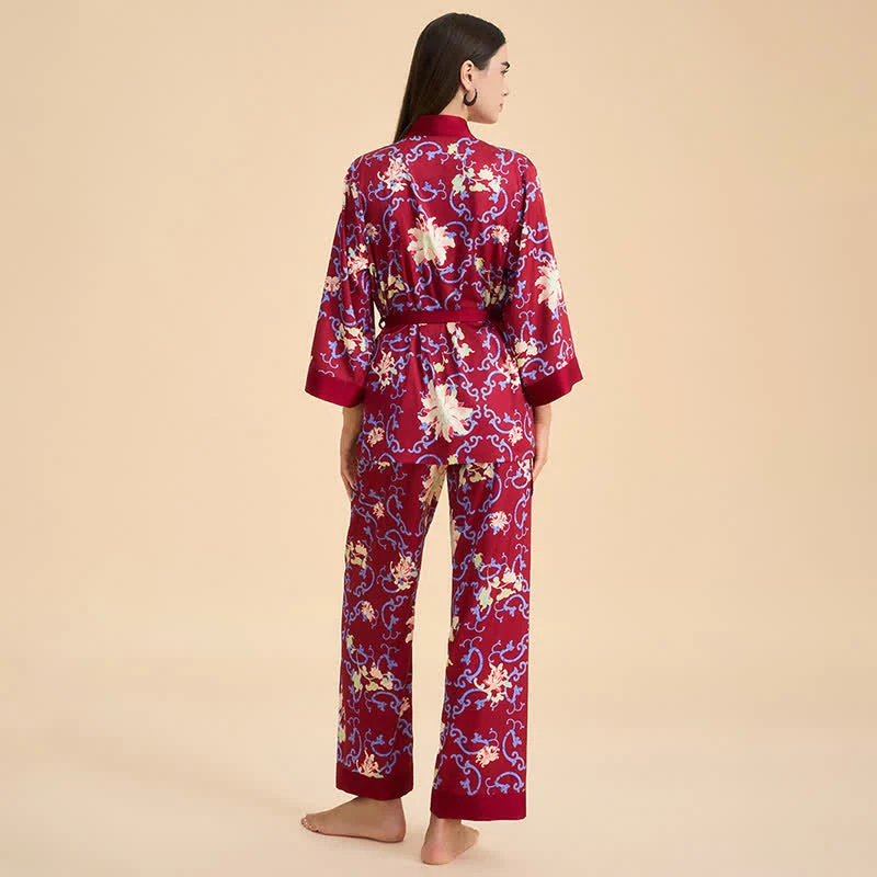 Loungewear-Set im Retro-Blumenkimono-Stil