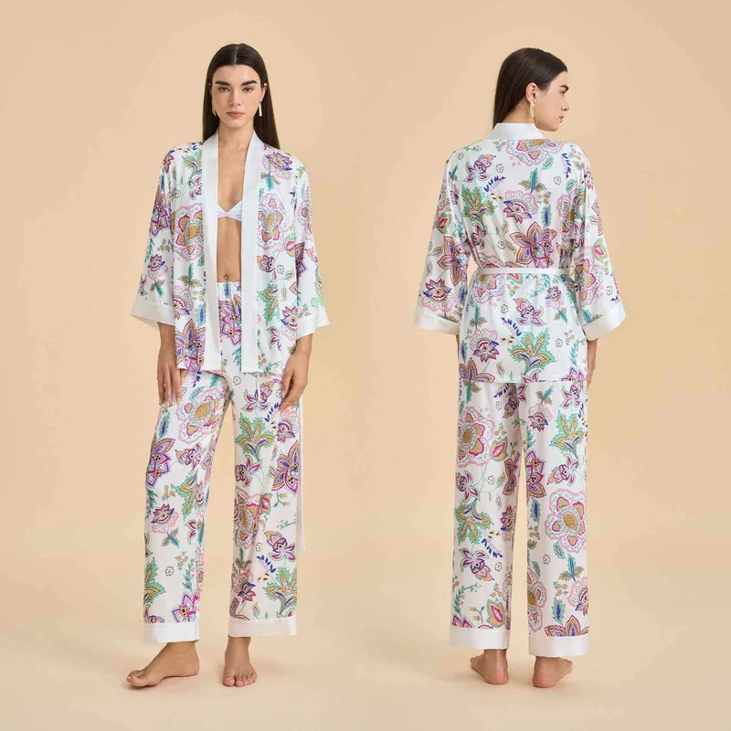 Retro-Blumen-Kimono-Loungewear-Set