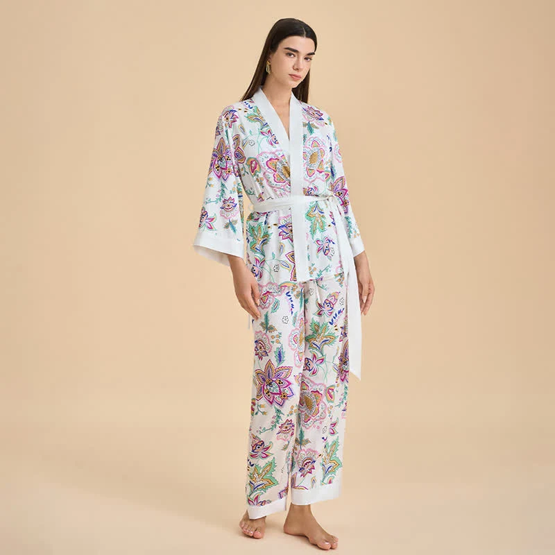 Retro-Blumen-Kimono-Loungewear-Set