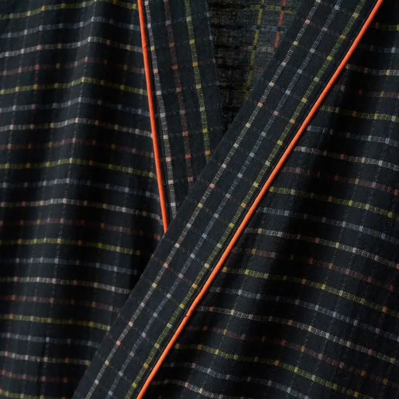 Karierte Kimono-Yukata-Robe aus Bio-Baumwolle