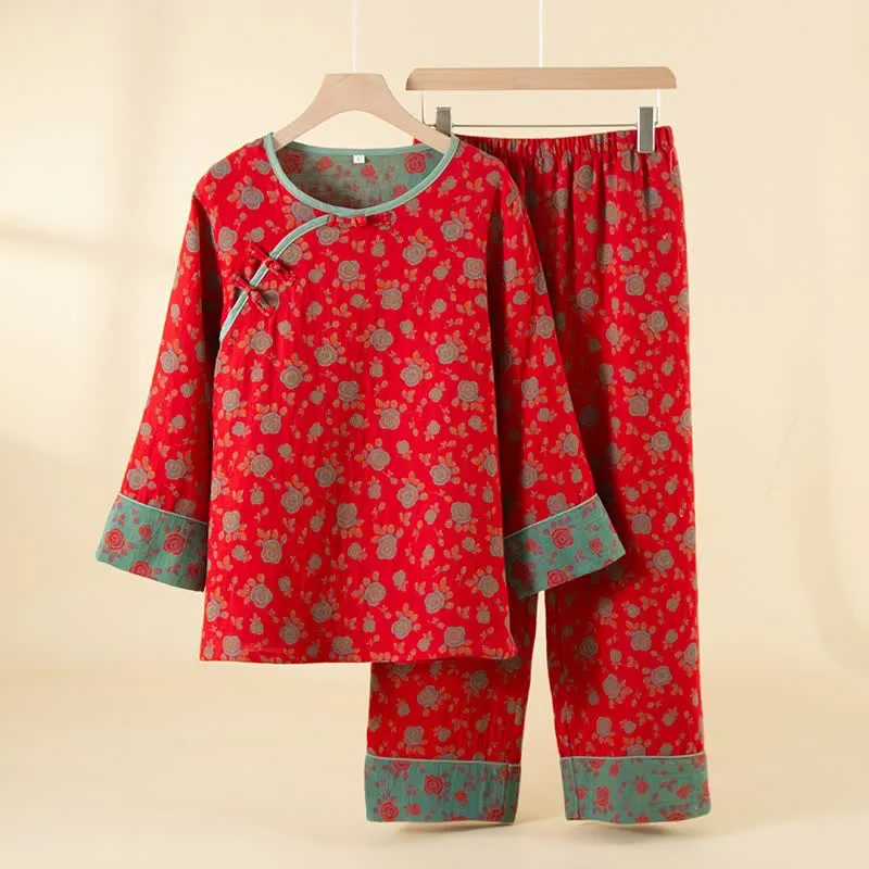 Orientalisches Vintage-Rosen-Baumwoll-Loungewear-Set