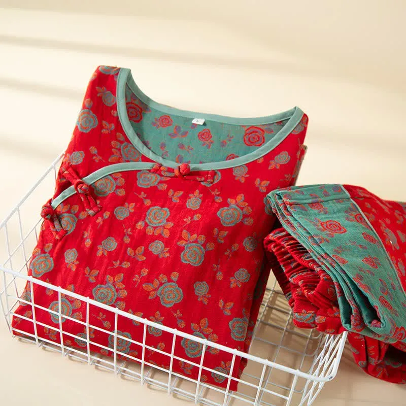 Orientalisches Vintage-Rosen-Baumwoll-Loungewear-Set