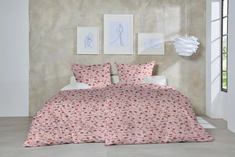 Zeo Living Feinbiber-Bettwäsche Blumen Rosa