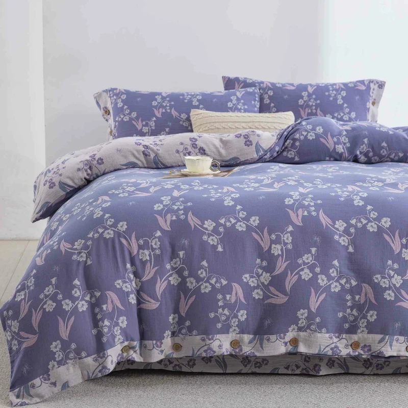 Elegantes Bettwäsche-Set aus Baumwolldoppelgaze mit Blumenmuster (4-teilig)
