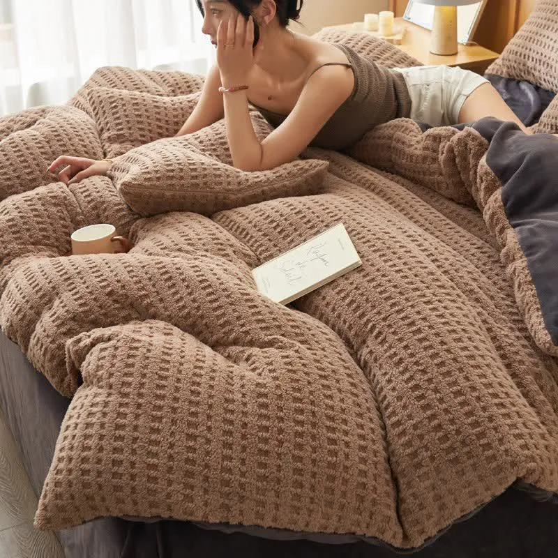 Flauschiges Bettwäscheset mit Karomuster (4-teilig)