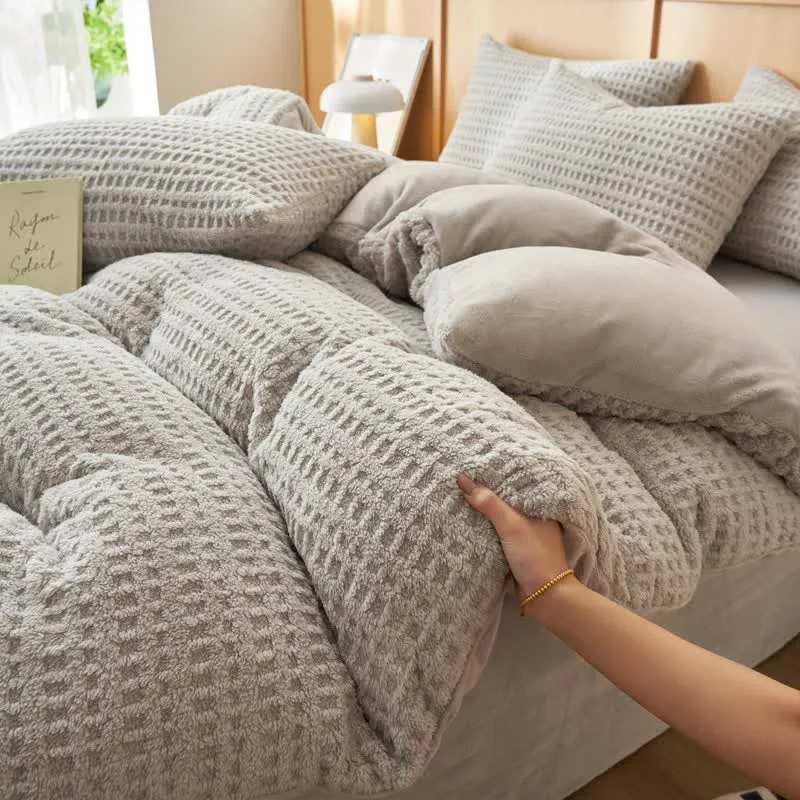 Flauschiges Bettwäscheset mit Karomuster (4-teilig)