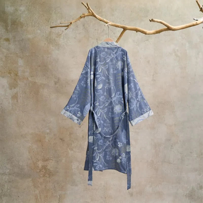 Kimono-Robe aus Baumwollgaze mit pastoralem Blattmuster