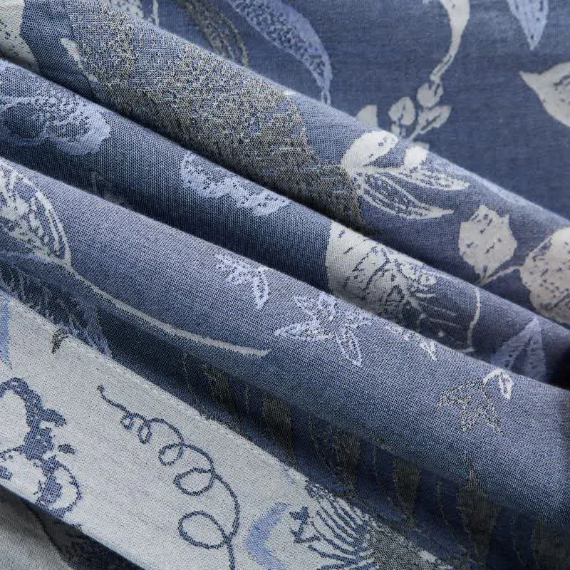 Kimono-Robe aus Baumwollgaze mit pastoralem Blattmuster