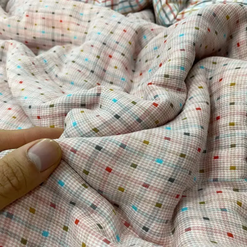 Buntes Bettwäsche-Set aus Baumwollgaze mit Karos und Punkten (4-teilig)