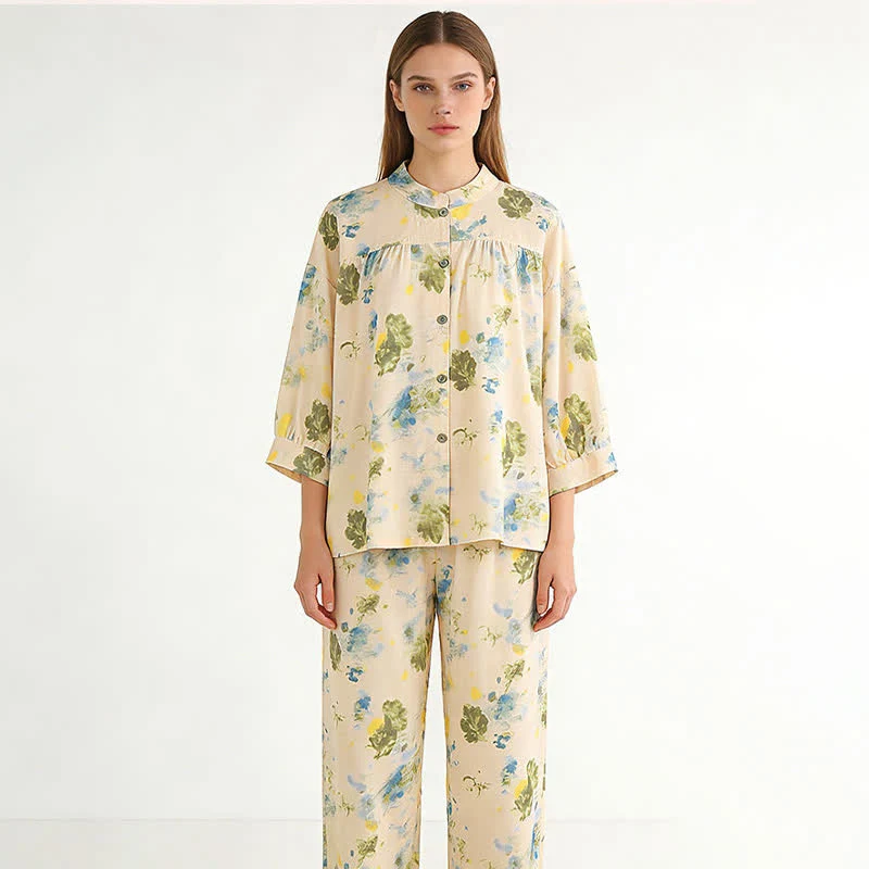 Loungewear-Set aus Baumwolle mit orientalischem Tintenmuster