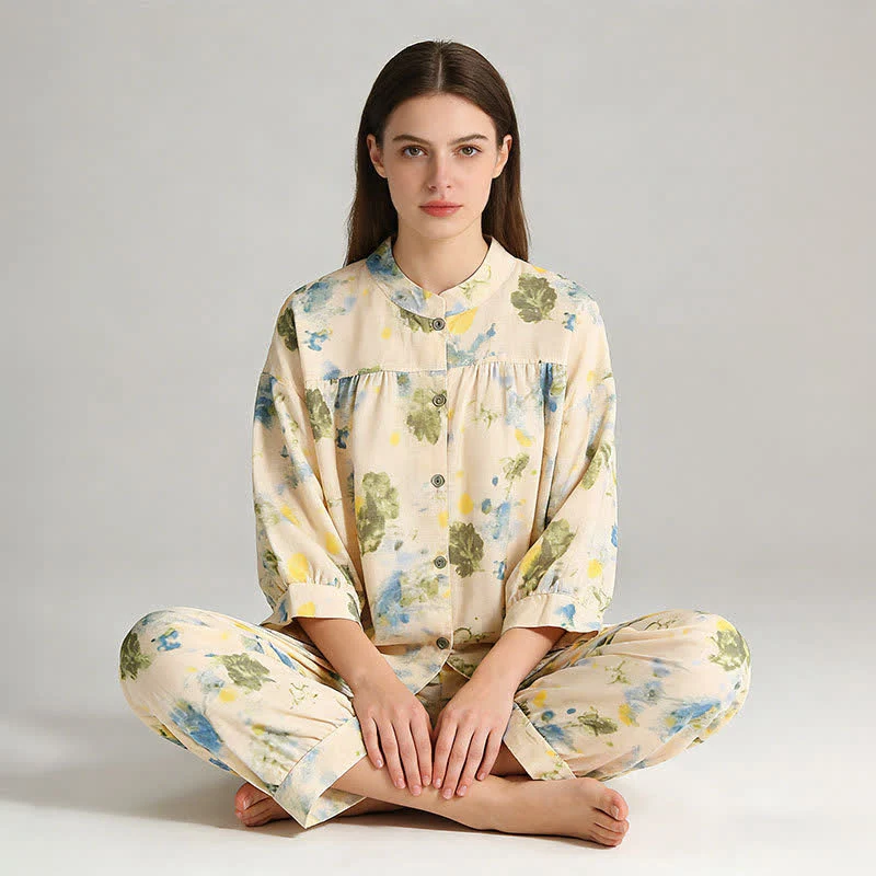 Loungewear-Set aus Baumwolle mit orientalischem Tintenmuster