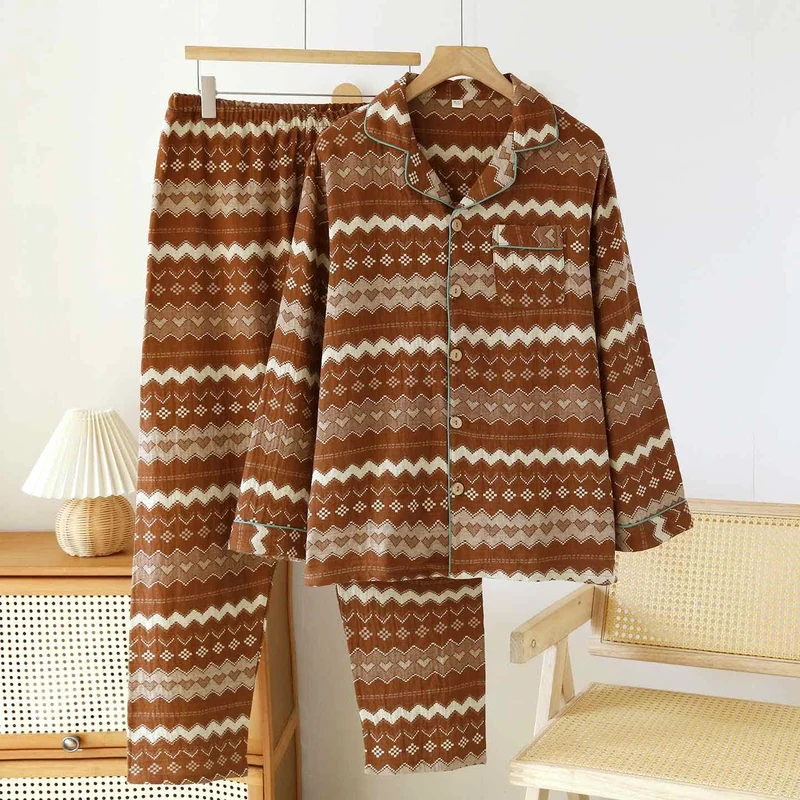 Vintage Wave Baumwoll-Loungewear-Set für Paare