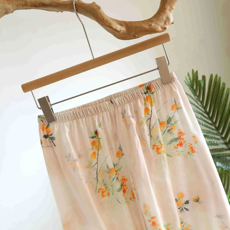 Orientalisches Loungewear-Set aus gelber Baumwolle mit Beerenmuster