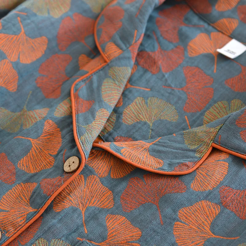 Loungewear-Set aus Baumwolle mit Ginkgoblatt-Knopf
