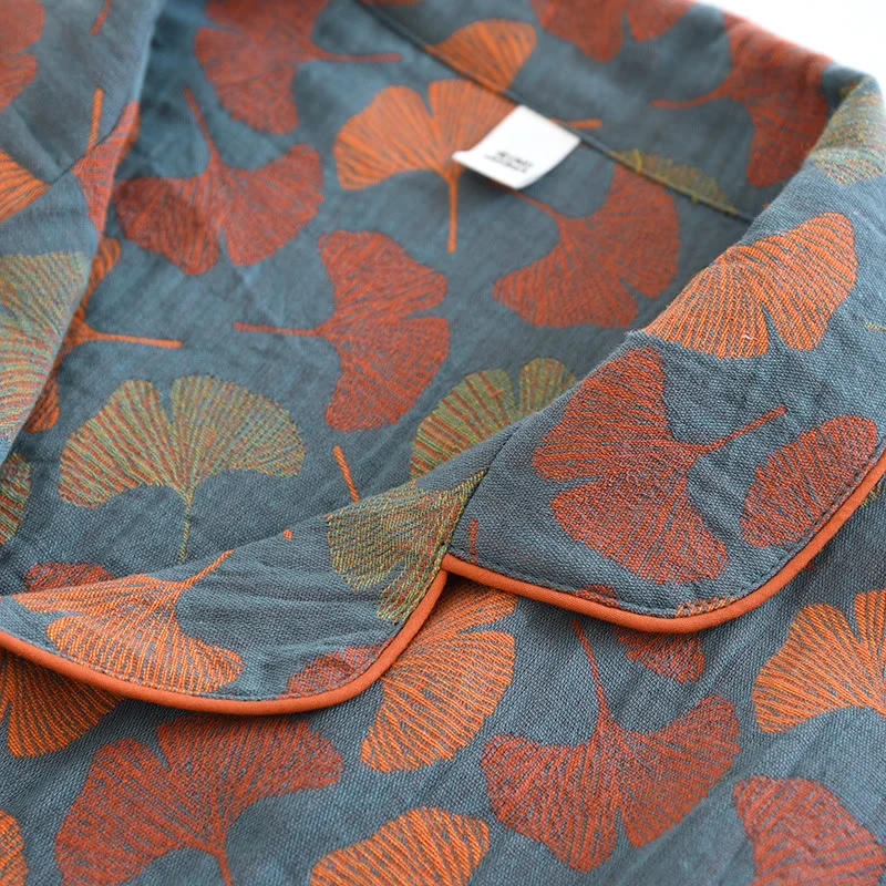 Loungewear-Set aus Baumwolle mit Ginkgoblatt-Knopf