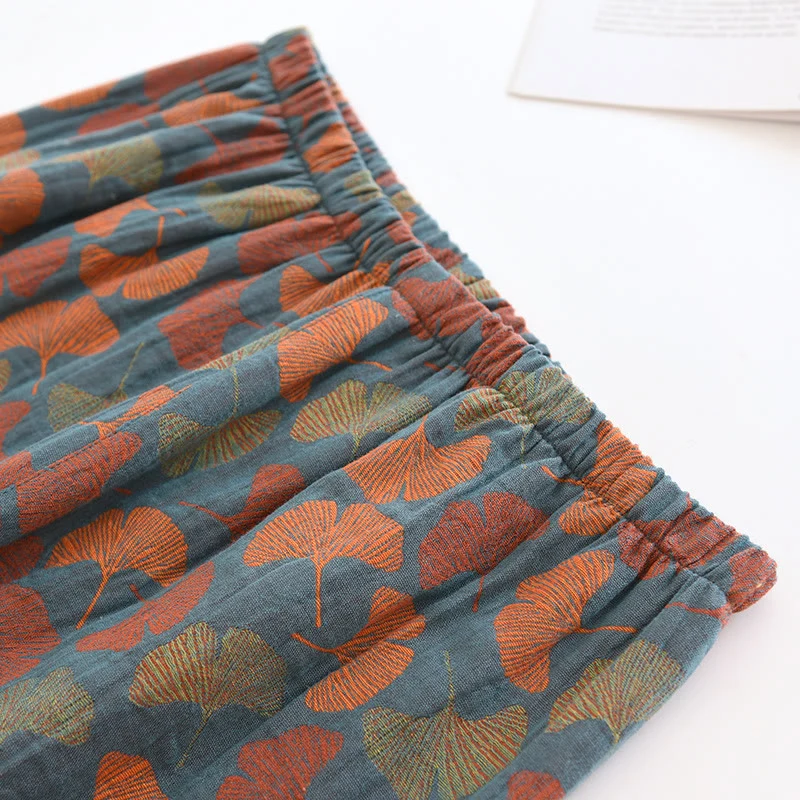 Loungewear-Set aus Baumwolle mit Ginkgoblatt-Knopf