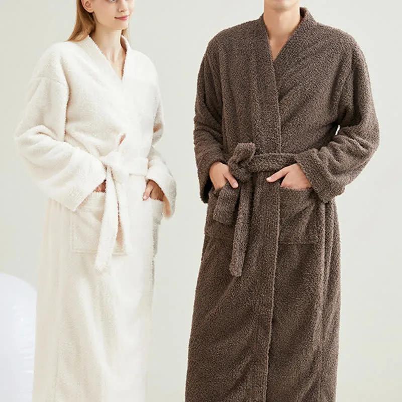 Partner-Bademantel-Hosen-Set in passenden Unifarben