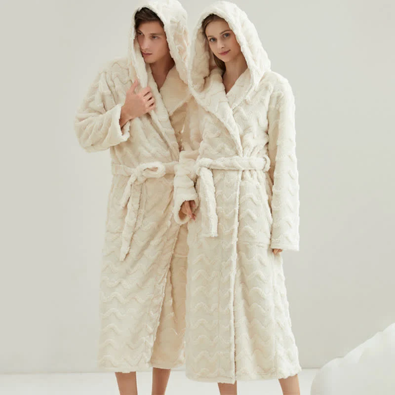 Unisex-Bademantel mit Kapuze und Wellenstruktur