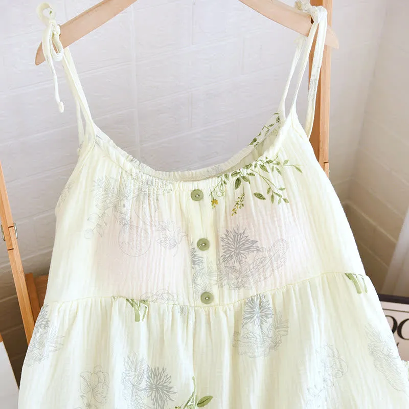 Pyjama-Set aus Baumwolle mit Blätterprint, Trägertop und Baumwollunterwäsche