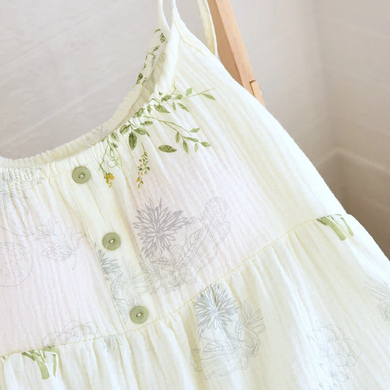 Pyjama-Set aus Baumwolle mit Blätterprint, Trägertop und Baumwollunterwäsche