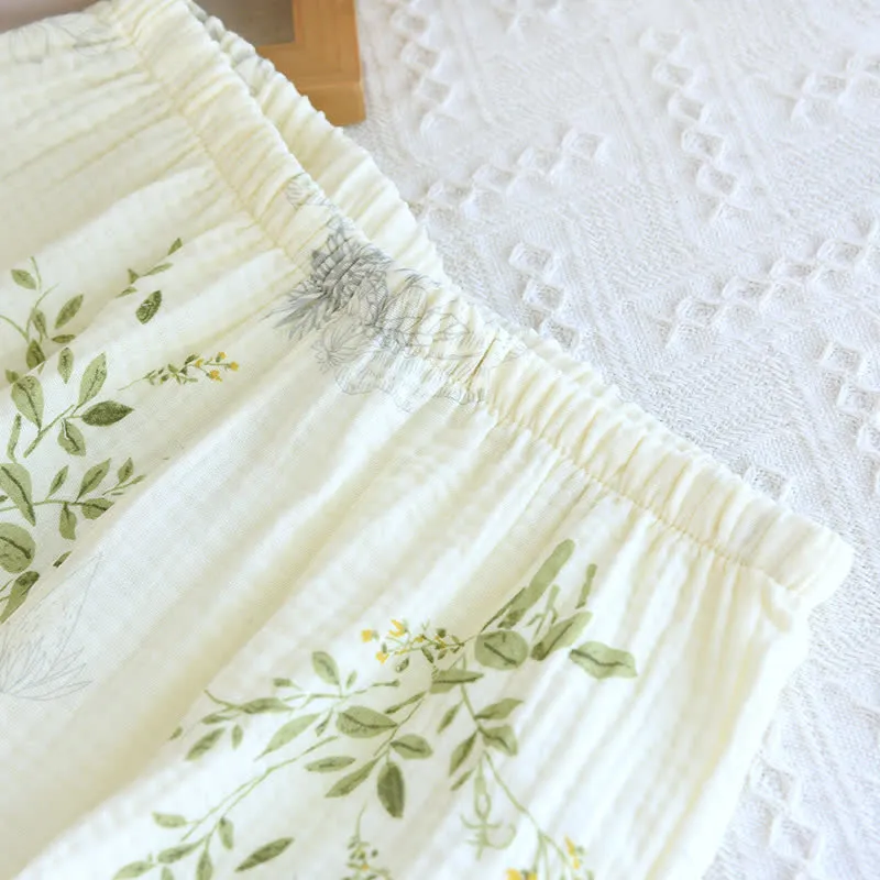 Pyjama-Set aus Baumwolle mit Blätterprint, Trägertop und Baumwollunterwäsche