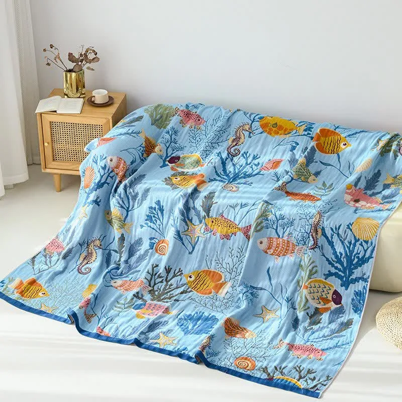 Wendbare Sofadecke aus Baumwollgaze mit Ozeanmotiv